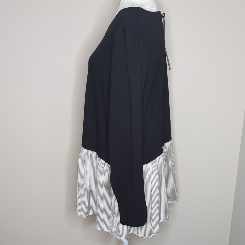 Jane And Delancey Black Layered Long-Sleeve Tunic with Striped Hem Size 2x - Picture 5 of 11